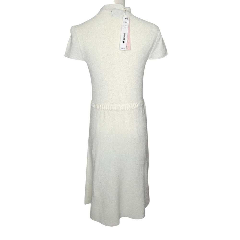 AQUA Bouclé Knit Mock Neck A-Line Short Sleeve Mini Dress Ivory Size S NWT - Picture 7 of 10